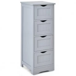 Costway 12 in. W x 12 in. D x 32.5 in. H Gray MDF Floor Storage Linen Cabinet Bathroom Organizer Free Standing Drawers