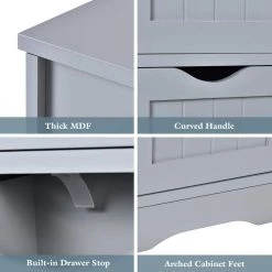 Costway 12 in. W x 12 in. D x 32.5 in. H Gray MDF Floor Storage Linen Cabinet Bathroom Organizer Free Standing Drawers -Bathroom Cabinets Shop gray costway linen cabinets hw66969gr fa 1000