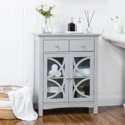 Glitzhome 26 in. W x 12.4 in. D x 32.11 in. H Freestanding Floor Cabinet with Double Doors and Drawer in Gray -Bathroom Cabinets Shop gray glitzhome linen cabinets gh1001003545 31 1000