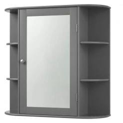 Gymax 26 in. W x 6.5 in. D x 25 in. H Gray Bathroom Storage Wall Cabinet, Medicine Organizer Cupboard with Mirror