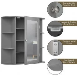 Gymax 26 in. W x 6.5 in. D x 25 in. H Gray Bathroom Storage Wall Cabinet, Medicine Organizer Cupboard with Mirror -Bathroom Cabinets Shop gray gymax bathroom wall cabinets gym05336 77 1000