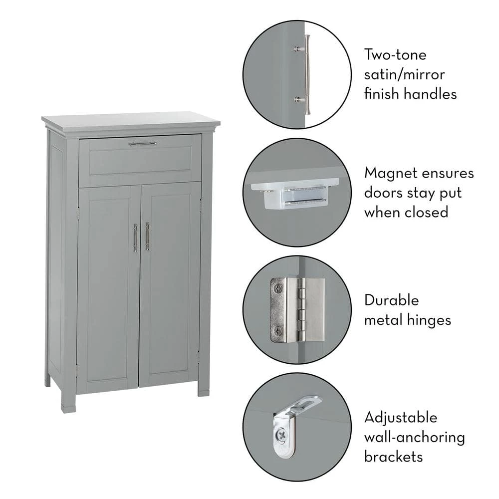 RiverRidge Home Somerset Collection 23.6 in. W x 40.12 in. H x 12 in. D 2-Door Floor Cabinet in Gray 14 RiverRidge Home Somerset Collection 23.6 in. W x 40.12 in. H x 12 in. D 2-Door Floor Cabinet in Gray - Image 12