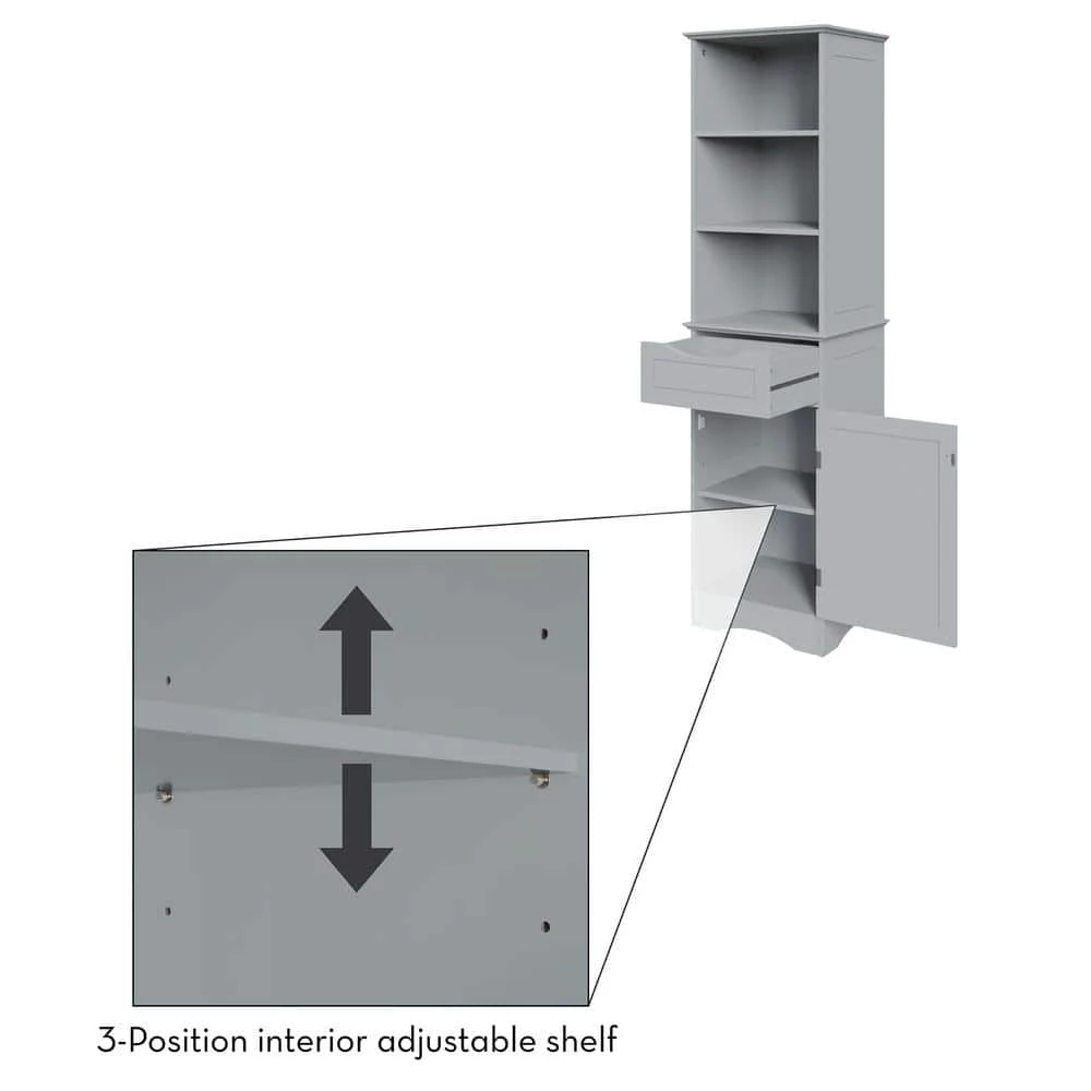 RiverRidge Home Ashland 16-1/2 in. W x 60 in. H Bathroom Linen Storage Tower Cabinet in Gray 16 RiverRidge Home Ashland 16-1/2 in. W x 60 in. H Bathroom Linen Storage Tower Cabinet in Gray - Image 14