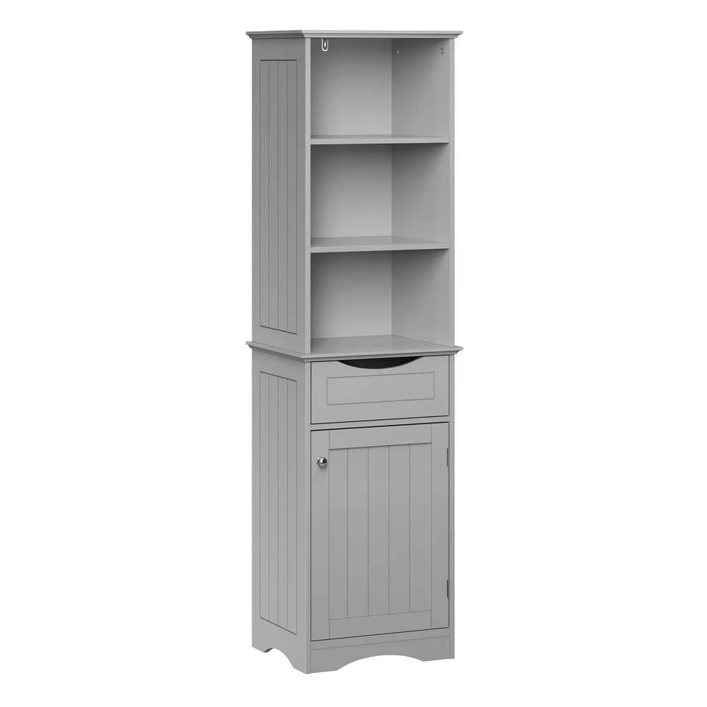 RiverRidge Home Ashland 16-1/2 in. W x 60 in. H Bathroom Linen Storage Tower Cabinet in Gray 3 RiverRidge Home Ashland 16-1/2 in. W x 60 in. H Bathroom Linen Storage Tower Cabinet in Gray