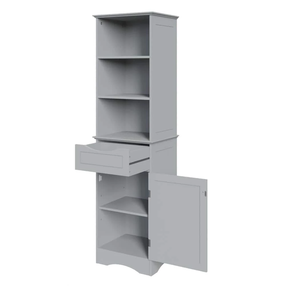 RiverRidge Home Ashland 16-1/2 in. W x 60 in. H Bathroom Linen Storage Tower Cabinet in Gray 9 RiverRidge Home Ashland 16-1/2 in. W x 60 in. H Bathroom Linen Storage Tower Cabinet in Gray - Image 7