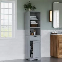 RiverRidge Home Ashland 16-1/2 in. W x 60 in. H Bathroom Linen Storage Tower Cabinet in Gray 23 RiverRidge Home Ashland 16-1/2 in. W x 60 in. H Bathroom Linen Storage Tower Cabinet in Gray -Bathroom Cabinets Shop gray riverridge home linen cabinets 06 083 c3 1000