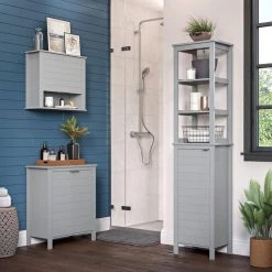 RiverRidge Home Madison 15.75 in. W Linen Tower with Open Shelves in Gray -Bathroom Cabinets Shop gray riverridge home linen cabinets 06 119 4f 1000