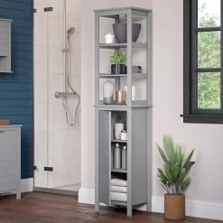 RiverRidge Home Madison 15.75 in. W Linen Tower with Open Shelves in Gray -Bathroom Cabinets Shop gray riverridge home linen cabinets 06 119 c3 1000