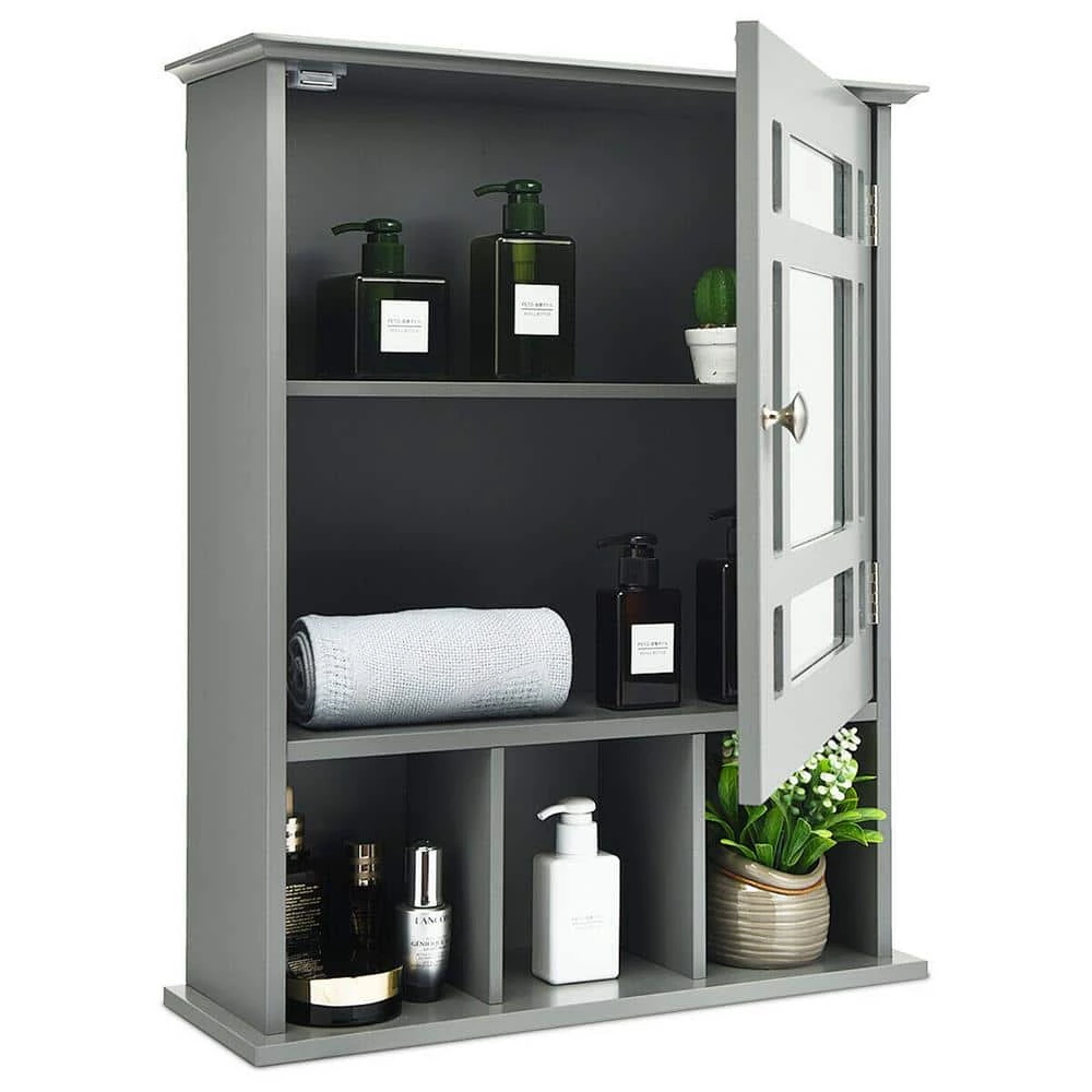 Gymax 50 in. W Mirrored Medicine Wall Cabinet Bathroom Mounted Storage W/Adjustable Shelf Grey 8 Gymax 50 in. W Mirrored Medicine Wall Cabinet Bathroom Mounted Storage W/Adjustable Shelf Grey - Image 6