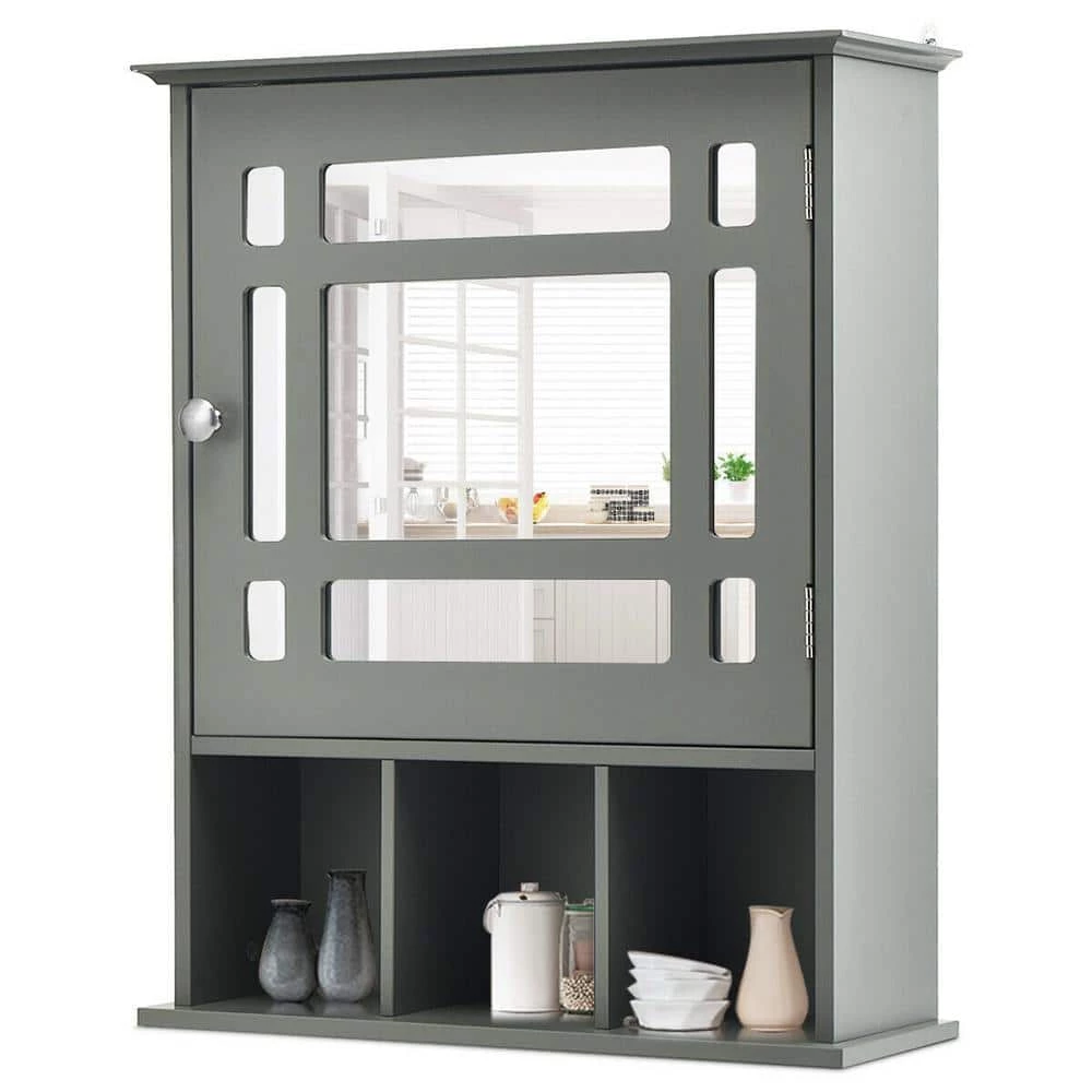 Gymax 50 in. W Mirrored Medicine Wall Cabinet Bathroom Mounted Storage W/Adjustable Shelf Grey 6 Gymax 50 in. W Mirrored Medicine Wall Cabinet Bathroom Mounted Storage W/Adjustable Shelf Grey - Image 4