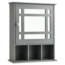 Gymax 50 in. W Mirrored Medicine Wall Cabinet Bathroom Mounted Storage W/Adjustable Shelf Grey