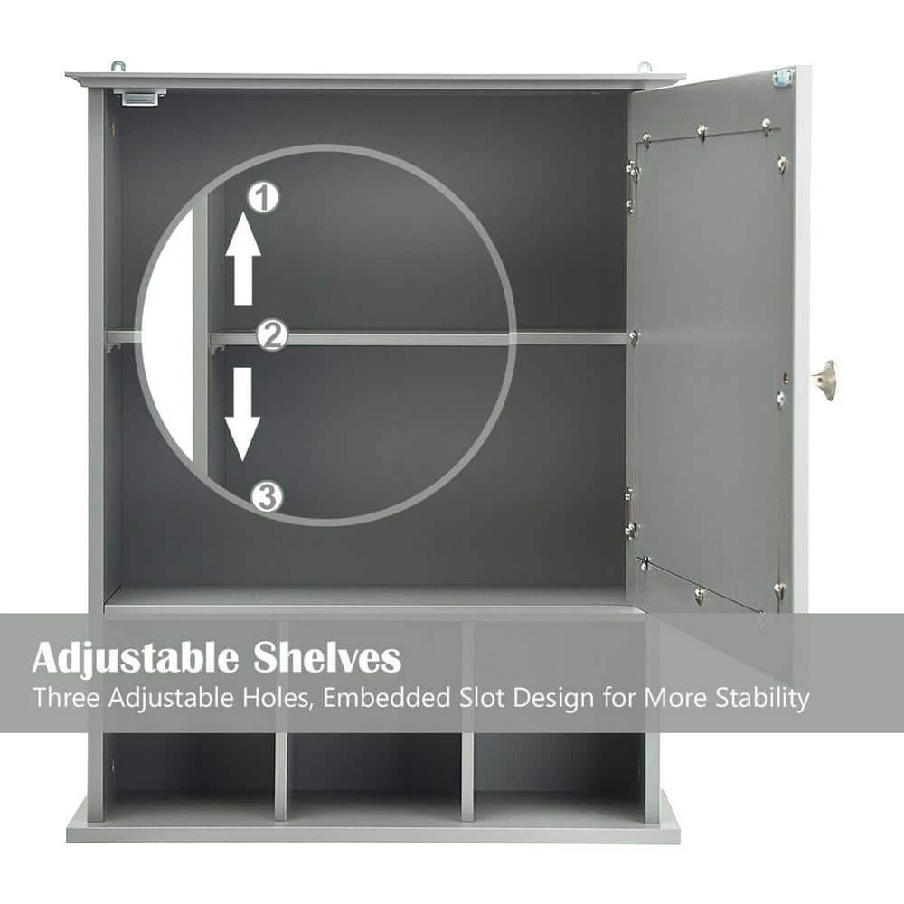 Gymax 50 in. W Mirrored Medicine Wall Cabinet Bathroom Mounted Storage W/Adjustable Shelf Grey 10 Gymax 50 in. W Mirrored Medicine Wall Cabinet Bathroom Mounted Storage W/Adjustable Shelf Grey - Image 8