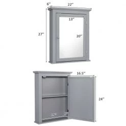 Gymax 22 in. W Wall Mounted Cabinet with Bathroom Mirror and Adjustable Medicine Shelf in Grey -Bathroom Cabinets Shop grey gymax bathroom wall cabinets gym06658 4f 1000