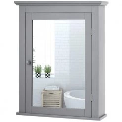 Gymax 22 in. W Wall Mounted Cabinet with Bathroom Mirror and Adjustable Medicine Shelf in Grey -Bathroom Cabinets Shop grey gymax bathroom wall cabinets gym06658 c3 1000