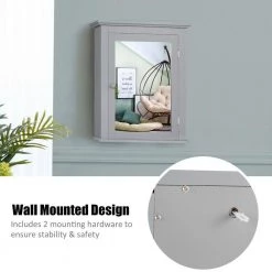 Gymax 22 in. W Wall Mounted Cabinet with Bathroom Mirror and Adjustable Medicine Shelf in Grey -Bathroom Cabinets Shop grey gymax bathroom wall cabinets gym06658 fa 1000