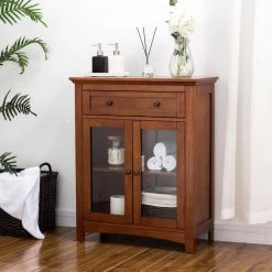 Glitzhome 25.6 in. W x 12.6 in. D x 32 in. H Shelved Floor Cabinet with Double Doors in Brown 15 Glitzhome 25.6 in. W x 12.6 in. D x 32 in. H Shelved Floor Cabinet with Double Doors in Brown -Bathroom Cabinets Shop mahogany brown glitzhome linen cabinets gh1517002247 31 1000