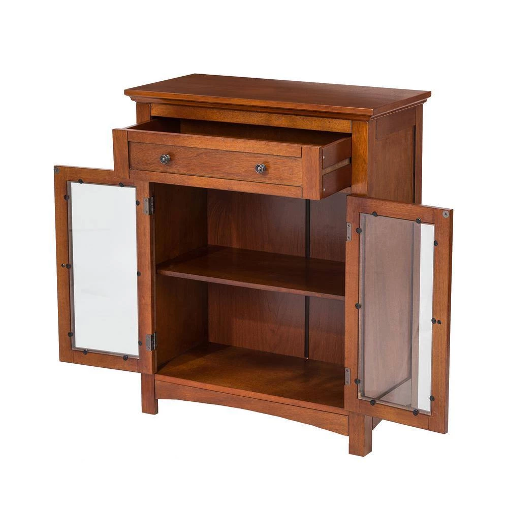 Glitzhome 25.6 in. W x 12.6 in. D x 32 in. H Shelved Floor Cabinet with Double Doors in Brown 7 Glitzhome 25.6 in. W x 12.6 in. D x 32 in. H Shelved Floor Cabinet with Double Doors in Brown - Image 5