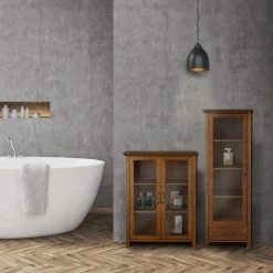 Teamson Home Aida 48-1/2 in. H x 17. in W x 13-1/2 in. D Bathroom Linen Storage Cabinet in Oil Oak -Bathroom Cabinets Shop oil oak teamson home linen cabinets hdt543 31 1000