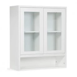 Simpli Home Draper 28 in. H x 24 in. W Double Door Wall Bath Cabinet in Pure White