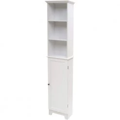 Redmon Contemporary Country 13.5 in.W x 8 in.D x 65 in.H Free Standing Floor Shelf With Shaker Panels & Lower Cabinet in White