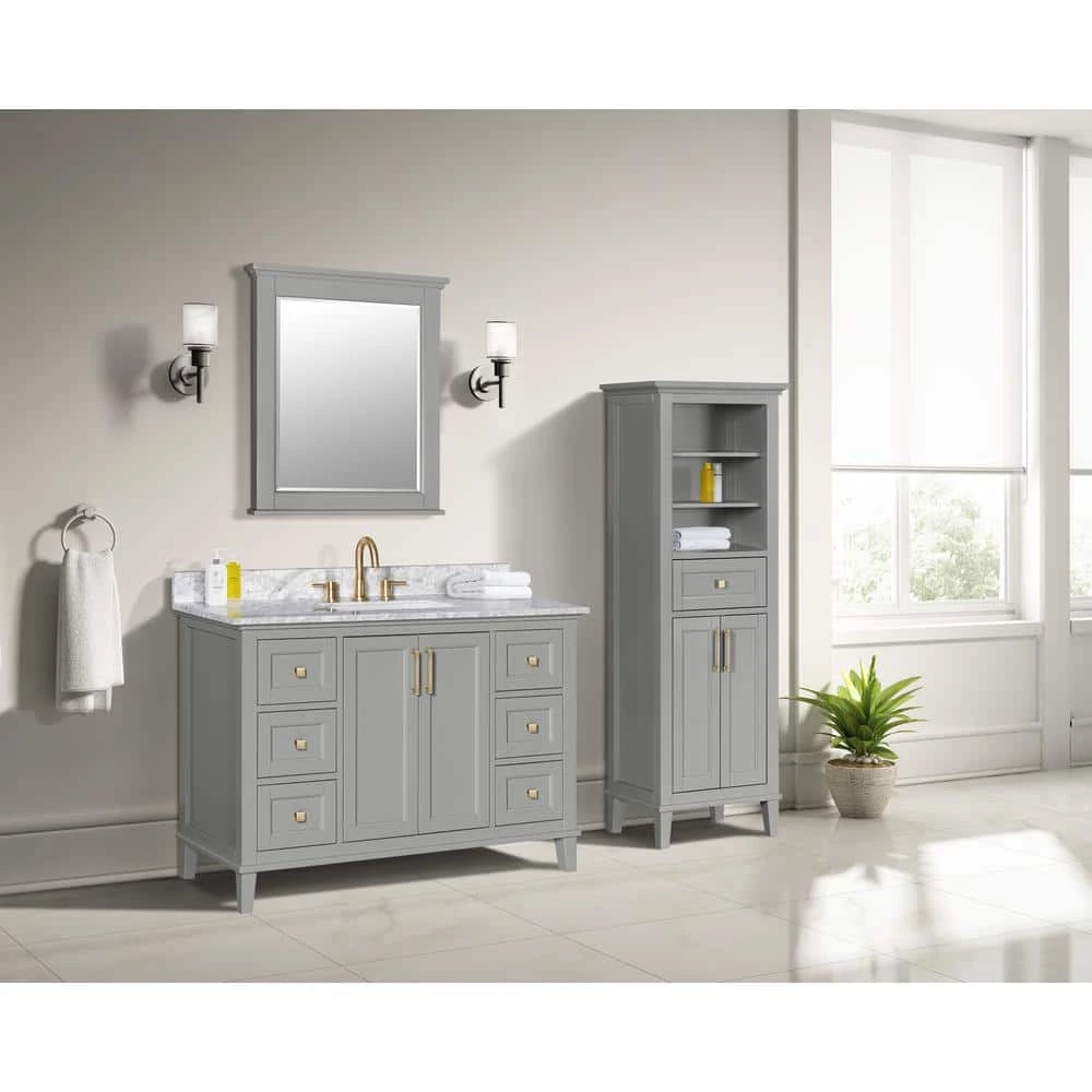 Home Decorators Collection Grayson 23 in. W x 16 in. D x 60 in. H Linen Cabinet in Storm Gray 4 Home Decorators Collection Grayson 23 in. W x 16 in. D x 60 in. H Linen Cabinet in Storm Gray - Image 2