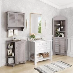 RiverRidge Home Ellsworth 23-1/4 in. W x 11-1/2 in. D x 68-31/100 in. H Corner Bathroom Linen Storage Tower Cabinet in Taupe -Bathroom Cabinets Shop taupe riverridge home linen cabinets 06 127 4f 1000