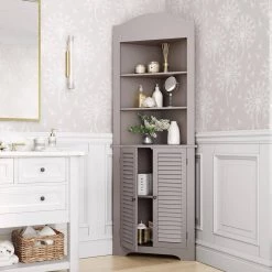 RiverRidge Home Ellsworth 23-1/4 in. W x 11-1/2 in. D x 68-31/100 in. H Corner Bathroom Linen Storage Tower Cabinet in Taupe -Bathroom Cabinets Shop taupe riverridge home linen cabinets 06 127 c3 1000