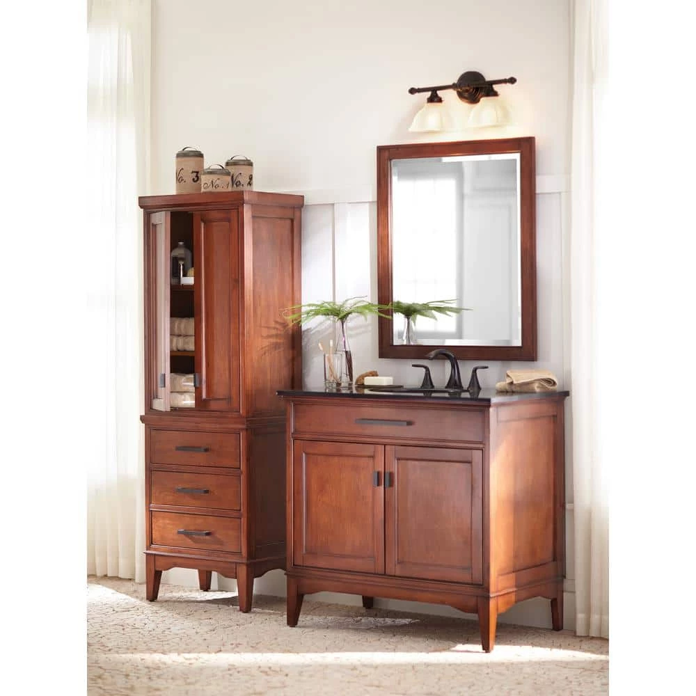 Home Decorators Collection Manor Grove 22 in. W x 15 in. D x 65 in. H Bathroom Linen Cabinet in Tobacco 4 Home Decorators Collection Manor Grove 22 in. W x 15 in. D x 65 in. H Bathroom Linen Cabinet in Tobacco - Image 2