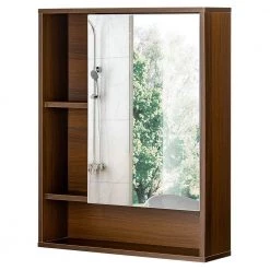 Dracelo 21.6 in. W x 6.3 in. D x 24 in. H Walnut Bathroom Mirror Wall Cabinet with Single Door and Adjustable Shelf -Bathroom Cabinets Shop walnut dracelo bathroom wall cabinets b09x1c8prr fa 1000