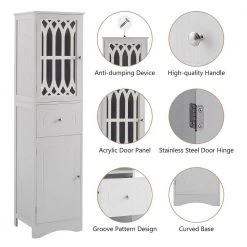 Polibi 16.5 in. W x 14.2 in. D x 63.8 in. H White Tall Bathroom Freestanding Linen Cabinet with Drawer and Acrylic Door -Bathroom Cabinets Shop white 2doors linen cabinets rs 638hblc w2d 44 1000
