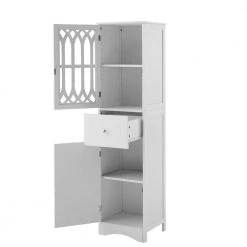 Polibi 16.5 in. W x 14.2 in. D x 63.8 in. H White Tall Bathroom Freestanding Linen Cabinet with Drawer and Acrylic Door -Bathroom Cabinets Shop white 2doors linen cabinets rs 638hblc w2d 77 1000