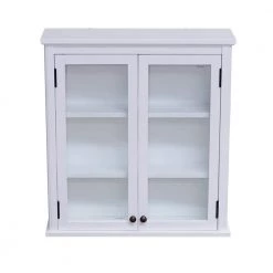 Alaterre Furniture Dorset 27 in. W Wall Mounted Bath Storage Cabinet with Glass Cabinet Doors in White