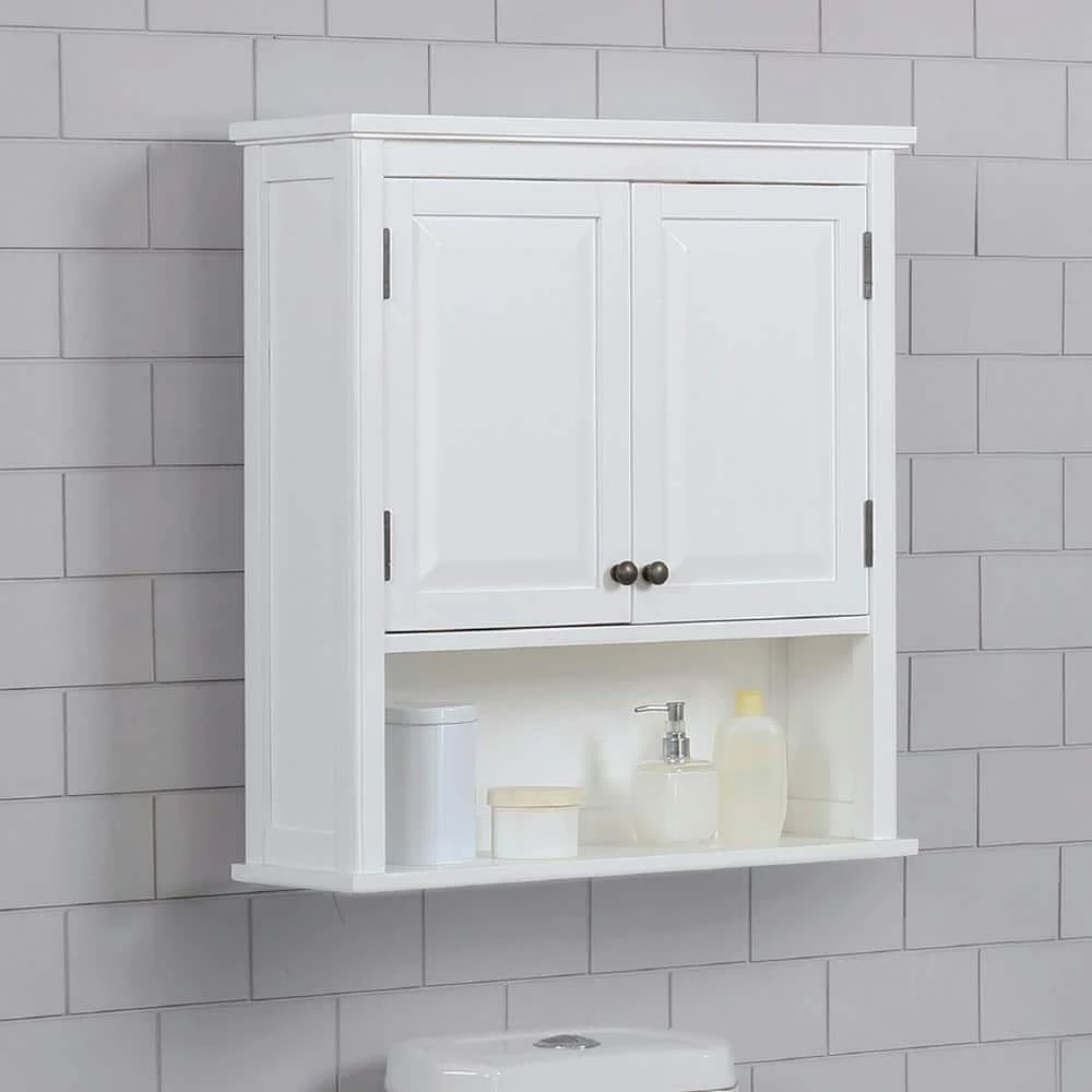 Alaterre Furniture Dorset 27 in. W Wall Mounted Bath Storage Cabinet with 2 Doors and Open Shelf in White 4 Alaterre Furniture Dorset 27 in. W Wall Mounted Bath Storage Cabinet with 2 Doors and Open Shelf in White - Image 2