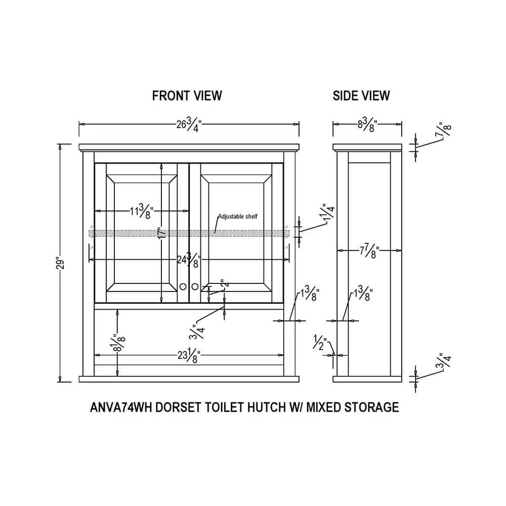 Alaterre Furniture Dorset 27 in. W Wall Mounted Bath Storage Cabinet with 2 Doors and Open Shelf in White 8 Alaterre Furniture Dorset 27 in. W Wall Mounted Bath Storage Cabinet with 2 Doors and Open Shelf in White - Image 6