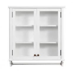 Alaterre Furniture Dorset Bath 27 in. W x 28 in. D x 29 in. H White Pine Wall Mounted Bath Storage Cabinet with Mirror and Towel Rod