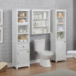Alaterre Furniture Dorset Bathroom 17 in. W Freestanding Storage Tower with Open Upper Shelves and Lower Cabinet in White -Bathroom Cabinets Shop white alaterre furniture linen cabinets anva7778wh 31 1000