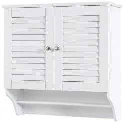 ANGELES HOME 23.5 in. W x 9 in. D x 23.5 in. H White Bathroom Wall Cabinet with Height Adjustable Shelf and Towels Bar