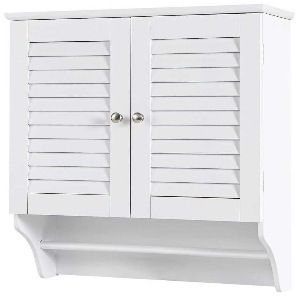 ANGELES HOME 23.5 in. W x 9 in. D x 23.5 in. H White Bathroom Wall Cabinet with Height Adjustable Shelf and Towels Bar 3 ANGELES HOME 23.5 in. W x 9 in. D x 23.5 in. H White Bathroom Wall Cabinet with Height Adjustable Shelf and Towels Bar