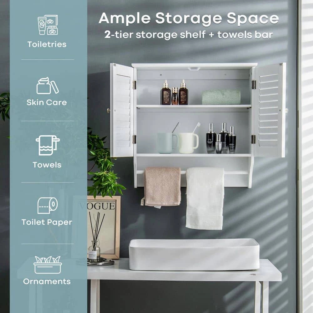 ANGELES HOME 23.5 in. W x 9 in. D x 23.5 in. H White Bathroom Wall Cabinet with Height Adjustable Shelf and Towels Bar 5 ANGELES HOME 23.5 in. W x 9 in. D x 23.5 in. H White Bathroom Wall Cabinet with Height Adjustable Shelf and Towels Bar - Image 3