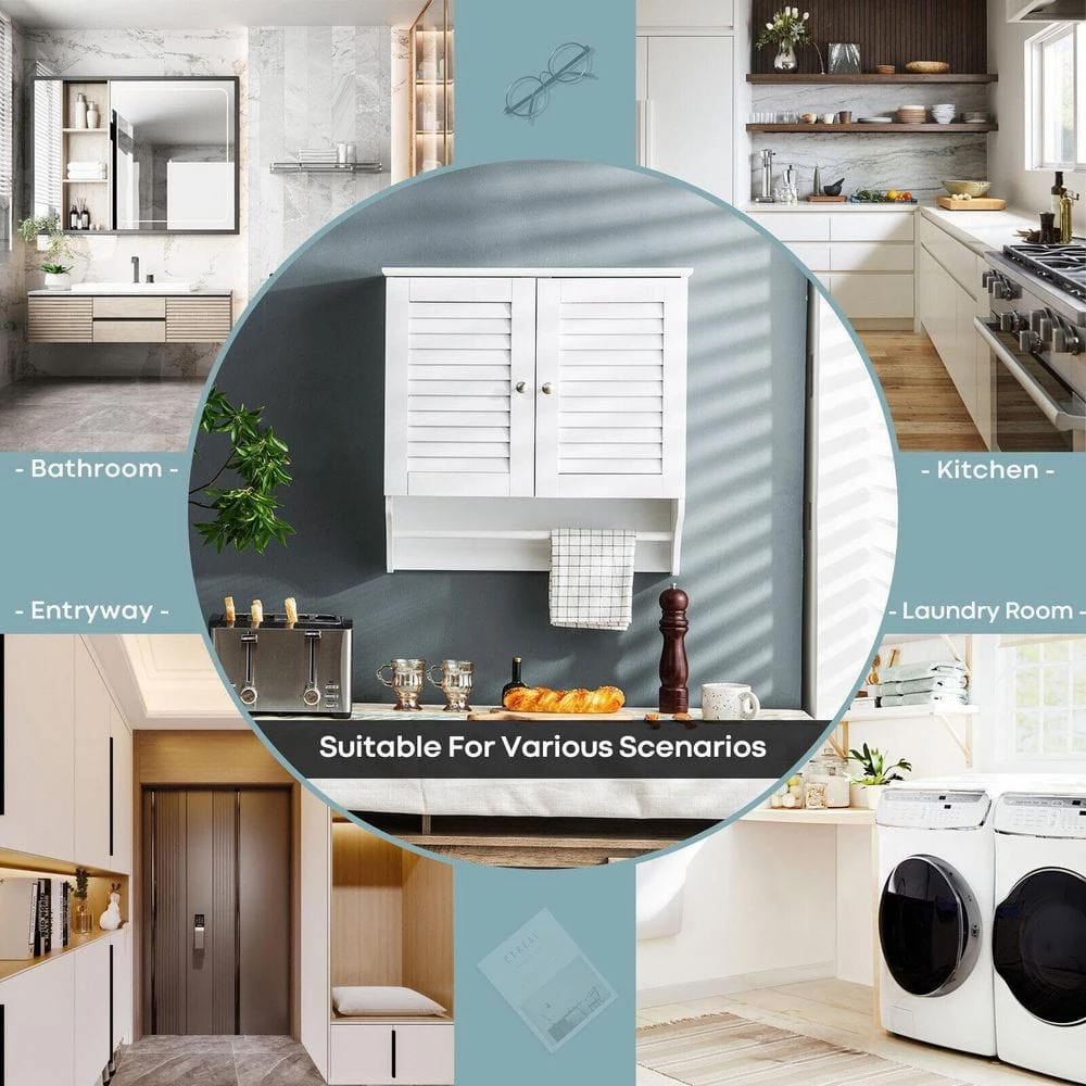 ANGELES HOME 23.5 in. W x 9 in. D x 23.5 in. H White Bathroom Wall Cabinet with Height Adjustable Shelf and Towels Bar 9 ANGELES HOME 23.5 in. W x 9 in. D x 23.5 in. H White Bathroom Wall Cabinet with Height Adjustable Shelf and Towels Bar - Image 7