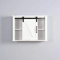Aurora Decor AMA 27.16 in. W x 7.8 in. D x 19.68 in. H white Bathroom Wall Cabinet 2 Adjustable Shelves Wooden Storage Barn Door -Bathroom Cabinets Shop white aurora decor bathroom wall cabinets bsychd2b19 76 1000