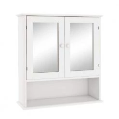 Aurora Decor AMA 6.49 in. W x 21.65 in. H x 22.83 in. D White Bathroom Wall Cabinet with Doule Mirror Doors and Shelvs