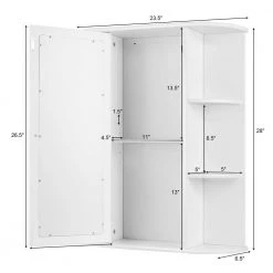 ANGELES HOME 23.5 in. W x 6.5 in. D x 28 in. H White MDF Bathroom Single Door Shelves Storage Wall Cabinet with Mirror -Bathroom Cabinets Shop white bathroom wall cabinets 8ck58hw718wh 1f 1000