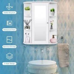 ANGELES HOME 23.5 in. W x 6.5 in. D x 28 in. H White MDF Bathroom Single Door Shelves Storage Wall Cabinet with Mirror -Bathroom Cabinets Shop white bathroom wall cabinets 8ck58hw718wh 44 1000