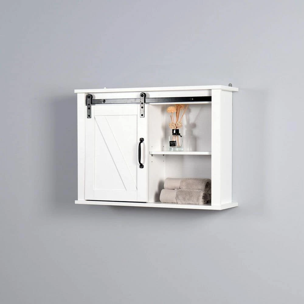 Unbranded 27.16 in. W x 7.80 in. D x 19.68 in. H White Bathroom Storage Wall Cabinet with 2 Adjustable Shelves 4 Unbranded 27.16 in. W x 7.80 in. D x 19.68 in. H White Bathroom Storage Wall Cabinet with 2 Adjustable Shelves - Image 2