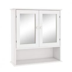 Kahomvis 21.65 in. W x 6.5 in. D x 22.83 in. H White Wood Bathroom Storage Wall Cabinet with Double Mirror Doors and Shelves