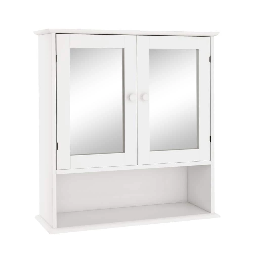 Kahomvis 21.65 in. W x 6.5 in. D x 22.83 in. H White Wood Bathroom Storage Wall Cabinet with Double Mirror Doors and Shelves 3 Kahomvis 21.65 in. W x 6.5 in. D x 22.83 in. H White Wood Bathroom Storage Wall Cabinet with Double Mirror Doors and Shelves