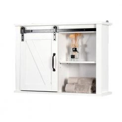 Hooseng Gypsus 27.2 in. W x 7.8 in. D x 19.7 in. H White MDF Wall Mount Bathroom Storage Wall Cabinet in White