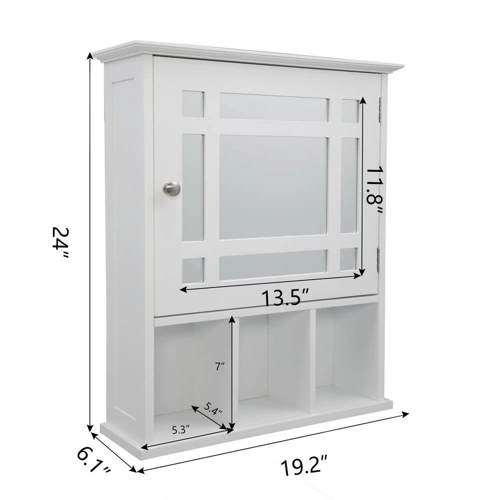 Tidoin 20 in. W x 6.5 in. D x 24 in. H White Wood Wall Storage Cabinet with Mirror 5 Tidoin 20 in. W x 6.5 in. D x 24 in. H White Wood Wall Storage Cabinet with Mirror - Image 3