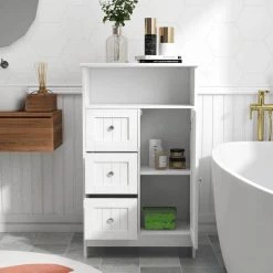 Unbranded 23.62 in. W x 11.8 in. D x 39.57 in. H White Bathroom Wall Cabinet with 3 Drawers and 1 Door -Bathroom Cabinets Shop white bathroom wall cabinets s28235523 4f 1000